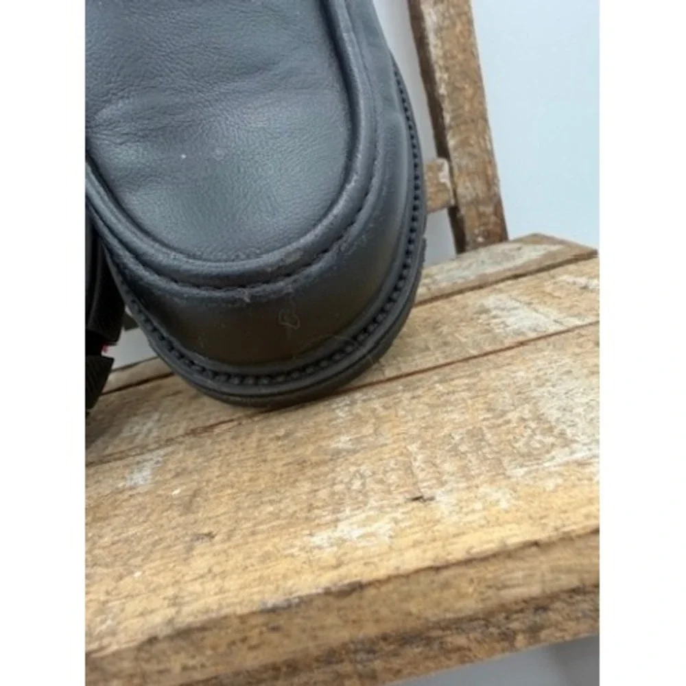 Bebe Girls Black Lug Sole Loafers Rhinestone Logo Strap Size 11 Toddler Little